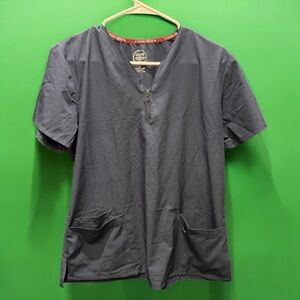 Divine stretch navy blue Women's  V-Neck quarter zip Scrub Top MEDIUM